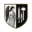 Logo Obscura Sancta - blason avec ange et épée, dague et maillet, en noir et blanc