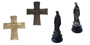 Croix grecque et statuette de la vierge marie avant / après revalorisation