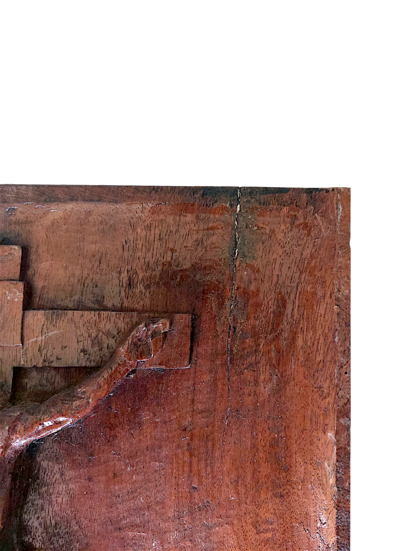 Détail bois sculpté Crucifixion bas-relief chrétien