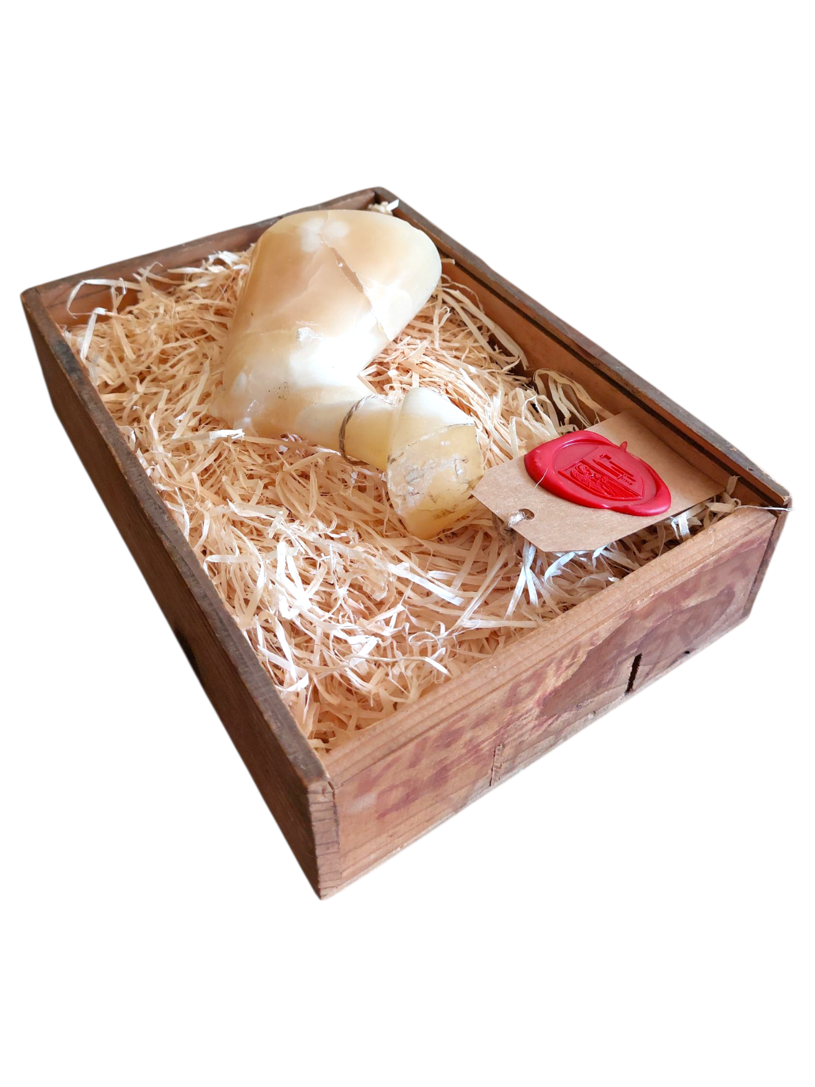 Buste de Néfertiti en albâtre ivoire dans coffret en bois garni de fibres naturelles