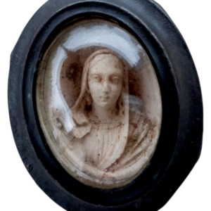 Médaillon religieux ancien XIXe siècle, Vierge Marie sous verre bombé