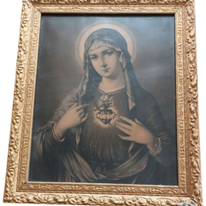 Tableau ancien Vierge au Sacré-Cœur cadre doré